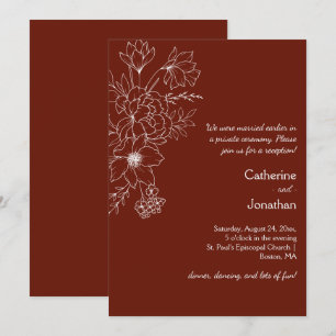 Invitación Rojo Oscuro, Marfil Línea Floral Vintage de Recepc