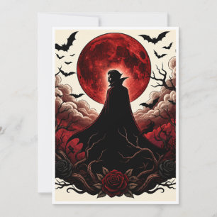 Invitación Rojo oscuro vampiro luna gótica Halloween