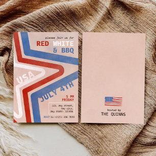 Invitación Rojo Patriótico Blanco & BBQ 4 de Julio Retro