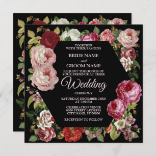 Invitación Rojo Pink Floral Greeneration Rustic Black Boda
