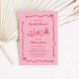 Invitación Rojo Pink manuscrito Bow Frame Brilla Ducha