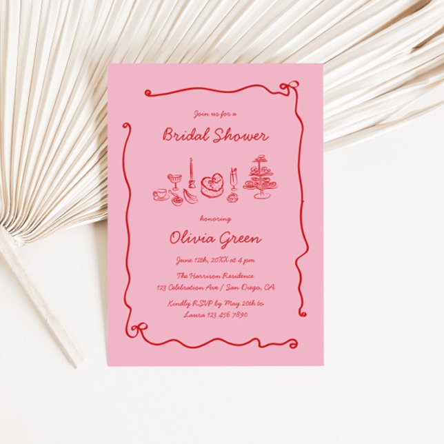 Invitación Rojo Pink manuscrito Bow Frame Brilla Ducha (Subido por el creador)