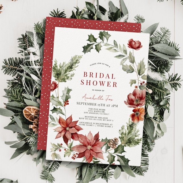 Invitación Rojo Poinsettia Poppy Holiday Floral Bridal Shower (Subido por el creador)