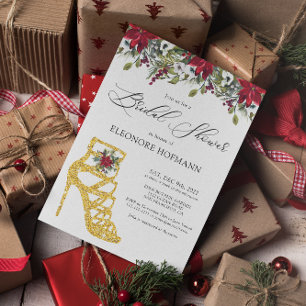 Invitación Rojo Poinsettia Winter High Heels Bridal Shower
