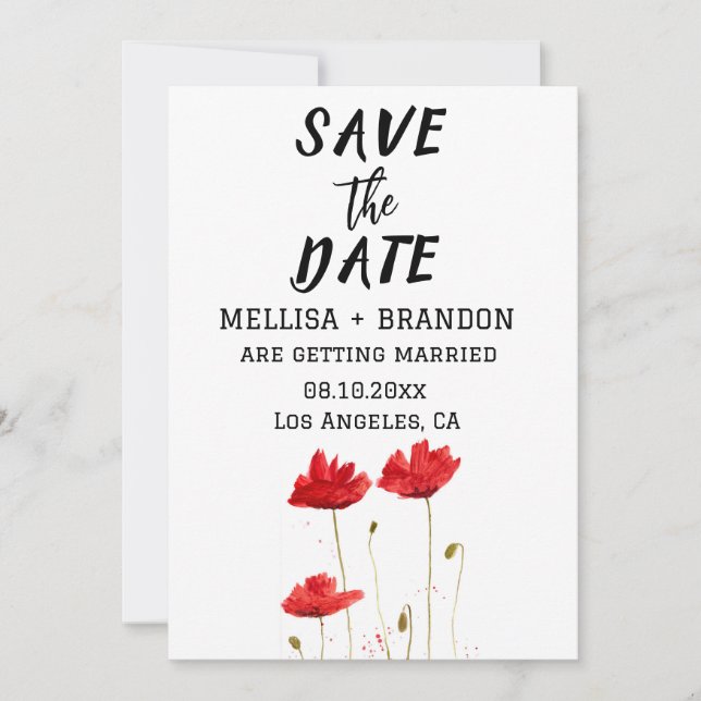 Invitación Rojo Poppies Poppy Floral Rustic Boda (Anverso)