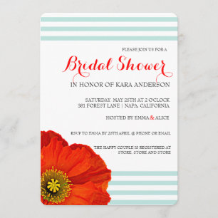 Invitación Rojo Poppy Mint Verde azulada Stripes Boda Ducha d