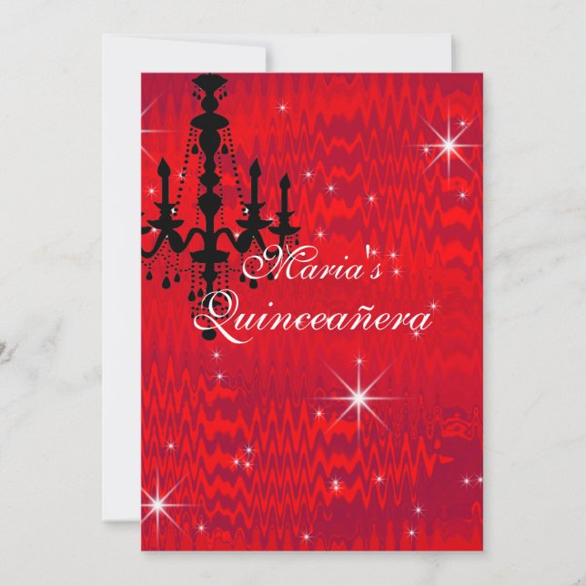 Invitación Rojo resplandeciente con lámpara de araña a estrel (Anverso)