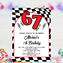 Invitación Rojo Retro Cuadros Negros 6 7 Niño Cumpleaños 7