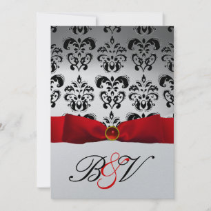 INVITACIÓN ROJO RIBBON SILVER BLACK DAMASK MONOGRAM