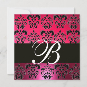 Invitación ROJO ROJO ROJO NEGRO DAMASK MONOGRAM fuchsia blanc