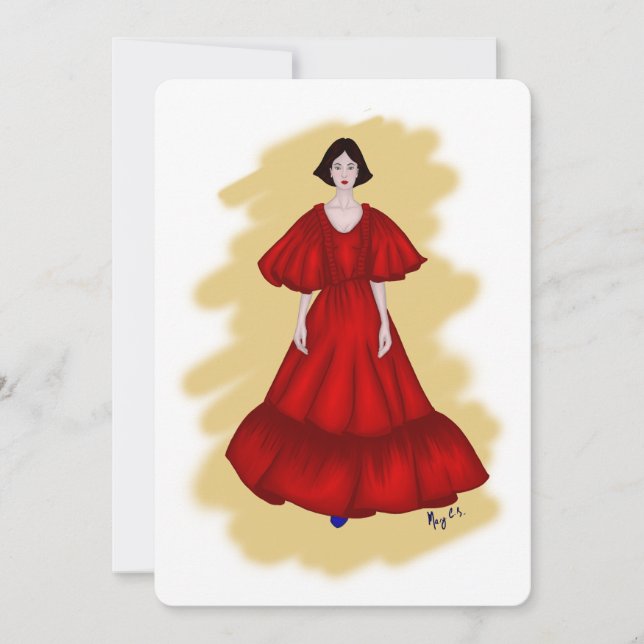 Invitación Rojo romántico con suave estilo amarillo (Anverso)