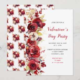 Invitación Rojo romántico cruje a Fiesta de San Valentín flor