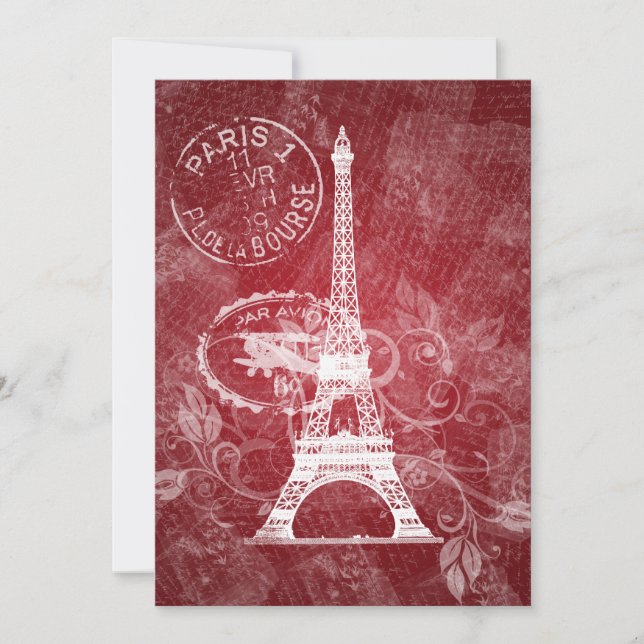 Invitación Rojo romántico de París de la ducha nupcial (Anverso)