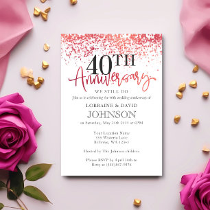 Invitación Rojo Rosa Brillante 40 Aniversario de Boda