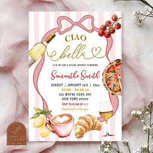 Invitación Rojo Rosa Coqueta Rayas Italia Ciao Bella Nupcial