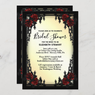 Invitación Rojo Rosa Gótica Bridal Ducha De Hierro Amarillo P