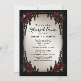 Invitación Rojo Rosa Gótico Ensayo Cena Puerta de Hierro