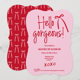 Invitación Rojo Rosa Hola Hermosa lazo garabato Galentine’s