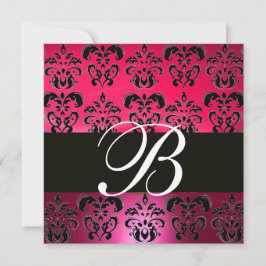 Invitación ROJO ROSA NEGRO DAMASCO MONOGRAMA fucsia blanco