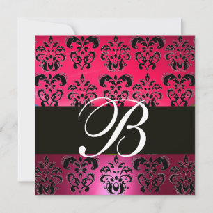 Invitación ROJO ROSA NEGRO DAMASCO MONOGRAMA fucsia blanco