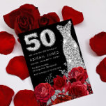 Invitación Rojo Rosa Plata Diamante Número Vestido 50 Cumplea<br><div class="desc">Red Rose Silver número de diamantes Vestido 50 cumpleaños Invitación Ver colección coincidente en Nest Store y Nest Store</div>