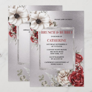 Invitación Rojo rosa plateado amapola elegante floral botánic