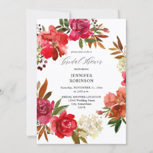 Invitación Rojo rosa y rosa ducha de novia floral