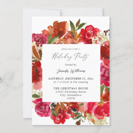 Invitación Rojo rosa y rosa floral 1 fiesta navideña