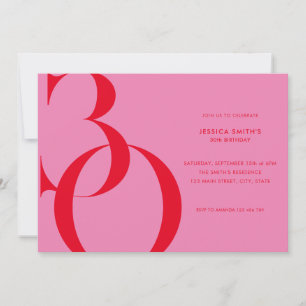 Invitación Rojo rosado moderno Minimalista 30 cumpleaños