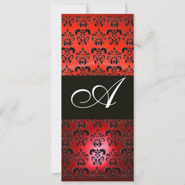 Invitación ROJO RUBÍ Y NEGRO MONOGRAMA DE DAMASCO , blanco (Anverso)