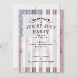 Invitación Rojo Rústico Blanco Azul Madera bandera Estados Un