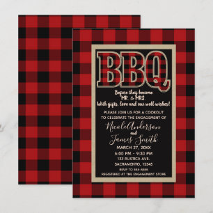 Invitación Rojo Rústico Plaid de Búfalo Negro Barbacoa BBQ