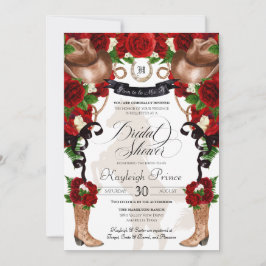 Invitación Rojo Rústico Rústico Occidental Floral Boots Ducha