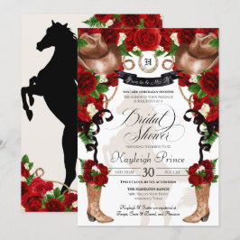 Invitación Rojo Rústico Rústico Occidental Floral Boots Ducha