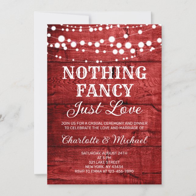 Invitación Rojo Rústico Sin Adornos Solo Amor Boda (Anverso)
