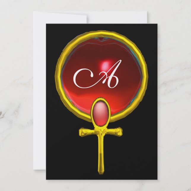 Invitación ROJO TALISMAN RUBY MONOGRAM amarillo brillante (Anverso)