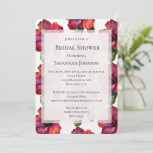 Invitación Rojo Tropical Hibiscus Floral Bridal Shower