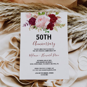 Invitación Rojo Tropical y Romántico 50 Aniversario de Boda