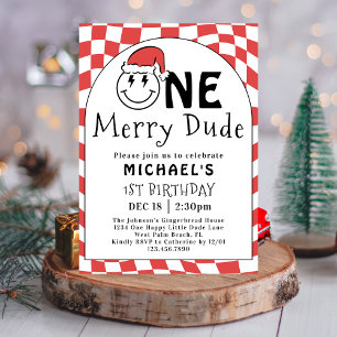 Invitación Rojo Uno Tipo Feliz Navidad Cumpleaños número 1