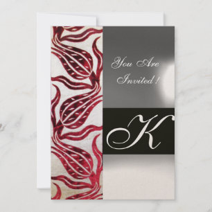 Invitación ROJO VELVET DAMASK TULIPS MONOGRAM Burgundy Gold