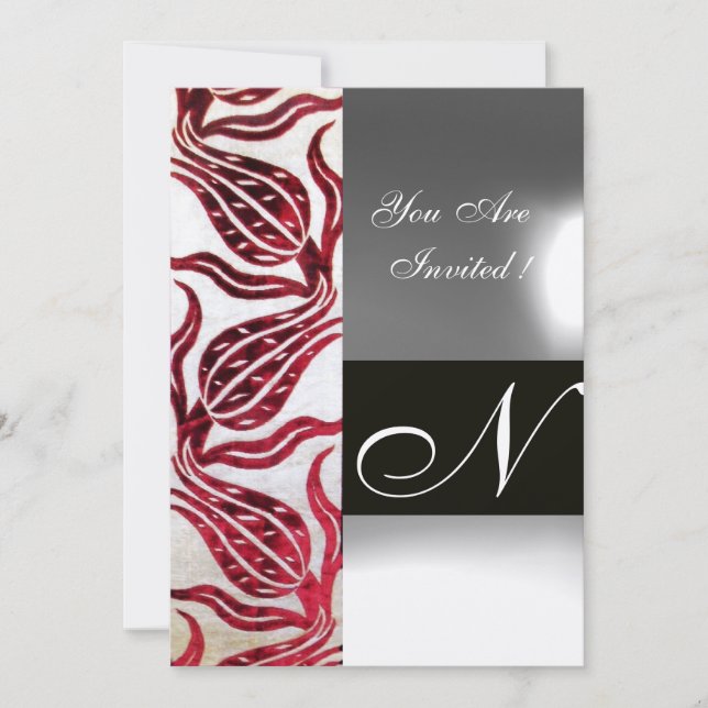 Invitación ROJO VELVET TULIP MONOGRAM Campaña Blanca Borgoña (Anverso)