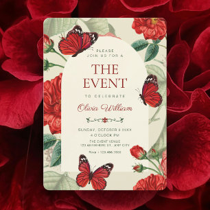 Invitación Rojo verde floral rústico