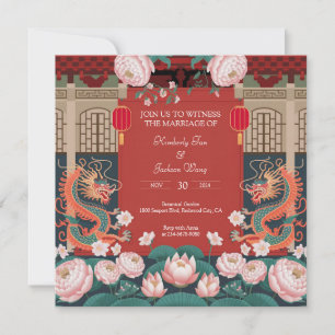 Invitación Rojo Vibrante Estilo Chino