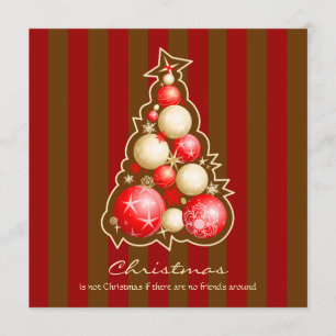 Invitación Rojo y árbol de navidad de las burbujas del oro