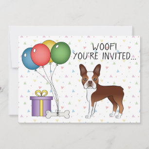 Invitación Rojo Y Blanco Boston Terrier Perro Lindo - Cumplea