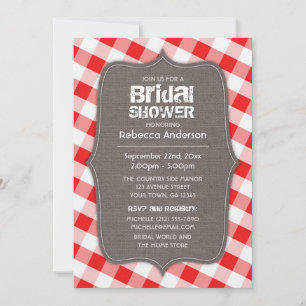 Invitación Rojo y blanco Gingham Canvas Bridal Shower