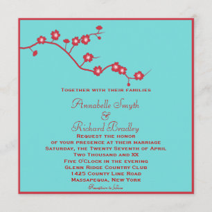 Invitación Rojo y boda floral de la turquesa