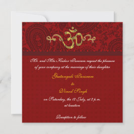 Invitación Rojo y boda hindú del brocado del damasco del oro