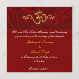 Invitación Rojo y boda hindú del brocado del damasco del oro