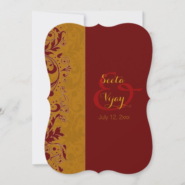 Invitación Rojo y boda hindú del oro (Anverso)